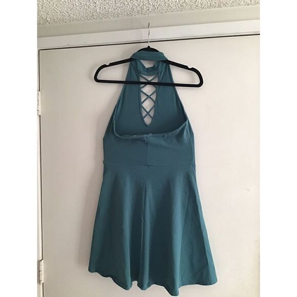 NWOT~Express Teal Green Halter Skater Style Mini Dress Sz Medium - Picture 2 of 2